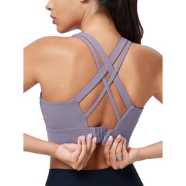 Sports Bras for Women High Support, High Impact Running Criss Cross Strappy Bra Crop Top, Molded Cup, Hook and Eye Closure Mauve