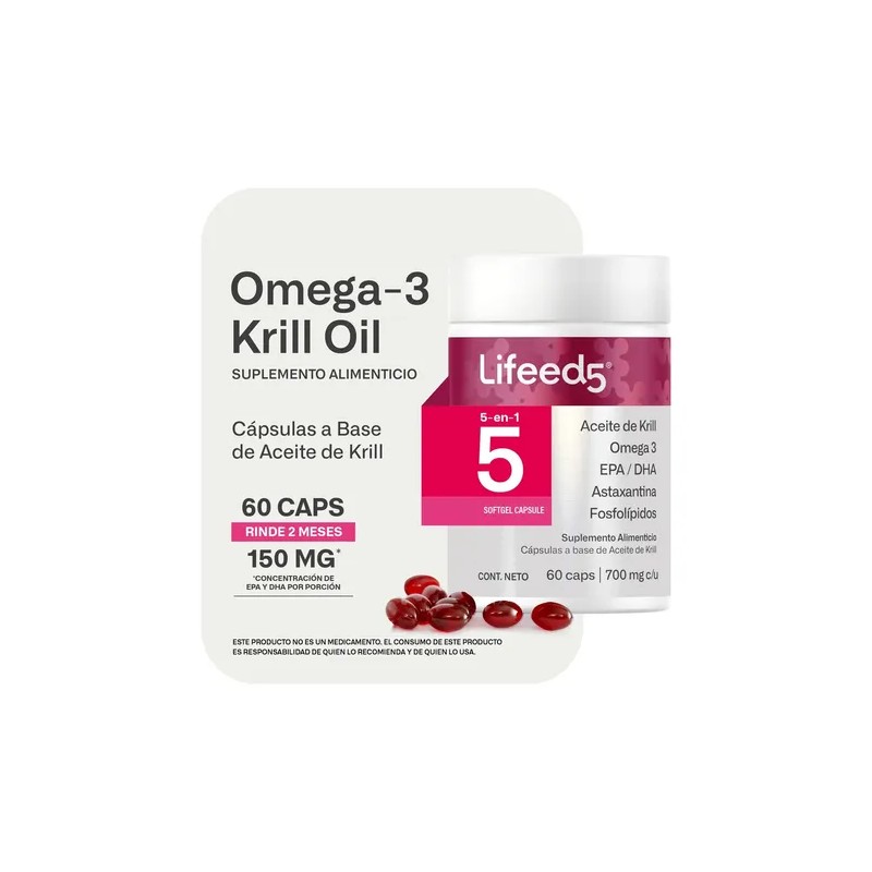 Suplemento Aceite De Krill Omega 3 Lifeed5 60 Cápsulas Sabor