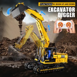 Mould King RC Excavator Building Set for Boys,13112 MOC Building Blocks Digger with APP Remote Control, Construction Vehicles Model with Motor, STEM Engineering Toys for Kids(1830 Pieces)