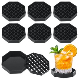 8PCS Coffee Drip Trays 4" Octagon Coffee Drips Tray Black Plastic Countertop Drip Coaster with Honeycomb Grid for Drink Dispenser, Bar, Restaurant
