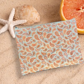 Wasserdichte Kosmetiktasche mit Paisleymuster, klassischer Bohemian-Stil, Make-up-Tasche, Größe XL., orange, 28x21x1Cm, Klassisch