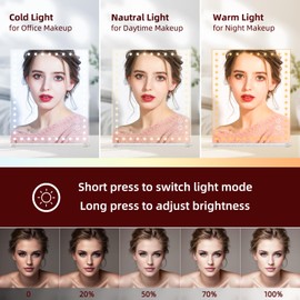 VANITII Makeup Mirror with 48pcs LED Lights 12"x9" Hollywood Vanity Mirror with 3 Color Modes and Dimmable Smart Touch Light Up Mirror with 10X Magnification for Tabletop Dormitory