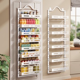 Freexployer 8-Tier Over The Door Pantry Organizer, Large 2 in 1 Wall Mount or Hanging Spice Rack, Pantry Door Organizer and Storage with Adjustable Basket, Door Spice Rack for Pantry, White