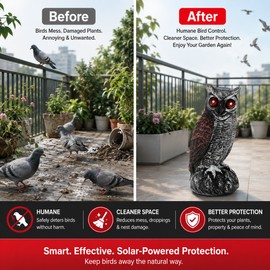 Solar Owl Bird Deterrent for Garden Protection – Waterproof Decoy with Motion Sound & Light-Up Eyes