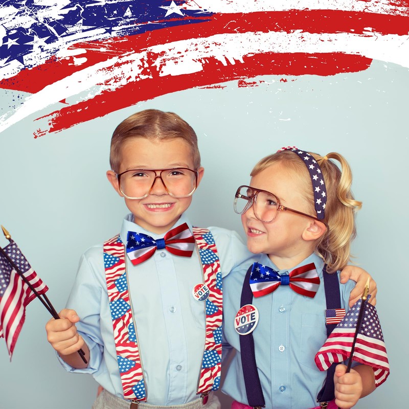 HERSAUL Men's American Flag Bow Tie, Adjustable USA Patriotic Bow
