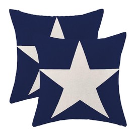 BETGINY 4th of July Pillow Covers 20x20 Inch Set of 2, Memorial Day Independence Day Blue Star Decorations Throw Pillow Covers Linen Farmhouse Patriotic Cushion Case for Couch Sofa Home Outdoor Decor