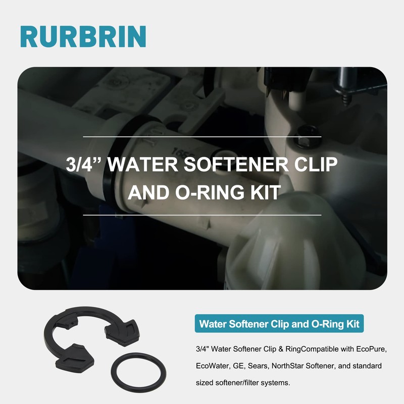 RURBRIN (4+4PCS) 3/4" Water Softener Clip and O-Ring Kit Compatible