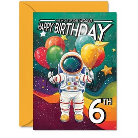 Stuff4 6th Birthday Card Boy - Astronaut Spacesuit - Outer Space Birthday Card for 6 Year Old Girl, Age 6 Boys Girls Cards, A5 Bday Greeting
