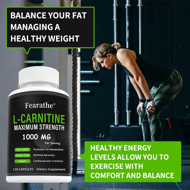 L-Carnitine 1000mg Maximum Strength Capsules - Non-GMO and Gluten Free