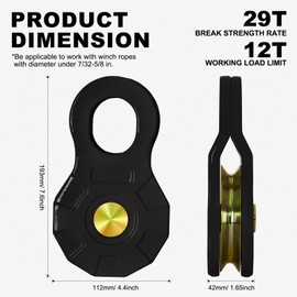 DING.PAI Black ATV/UTV Winch Snatch Block - Heavy Duty Powder Coated Carbon Steel, 24000 Lbs (12T) - Ideal for Side by Side, Compatible with Synthetic Rope & Steel Cable, Ideal for Off-Road Recovery