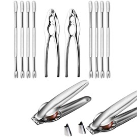 Zundo Pack of 2 Nutcrackers, 2 Pieces Chestnut Clip, Chestnut Tongs Stainless Steel Chestnut Opener Chestnut Tongs Nutcracker with Non-Slip Handle 8 Pieces Stainless Steel Forks