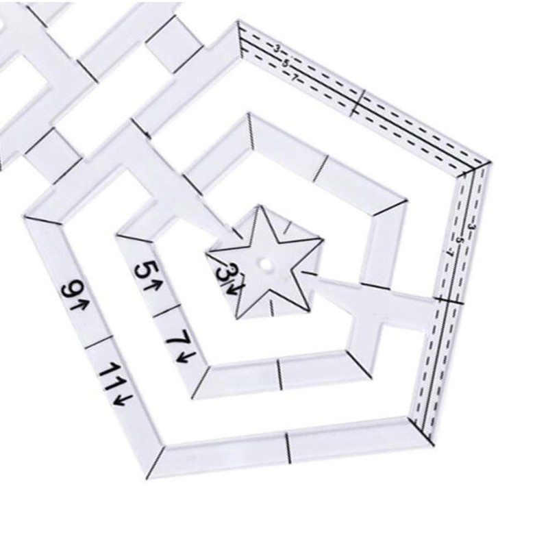 HJ Cutting Ruler, Sewing Ruler, Pentagon, Multi Ruler, Transparent Acrylic