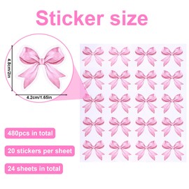 BOXOB 480 Stück Kokette Schleifenaufkleber, Selbstklebende Rosa PVC-Aquarell-Schleifendekor für Wasserflasche Laptop Telefon Tagebuch Geschenke für Kinder Mädchen Frauen Bürobedarf