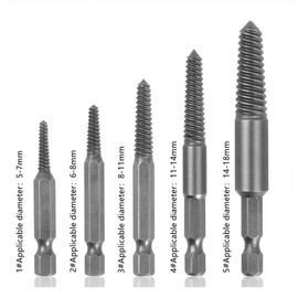 Screw Extractor Kit，Damaged Screw Extractor Set，Stripped Screw Remover，Broken Bolt Screw Extractor Kit （5pcs）