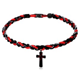 Glenmal 2 Rope Baseball Cross Necklace Baseball Titanium Necklace Stainless Steel Cross Pendant Sports Braided Tornado Baseball Necklace Gifts for Men, 20 Inches(Deep Color)