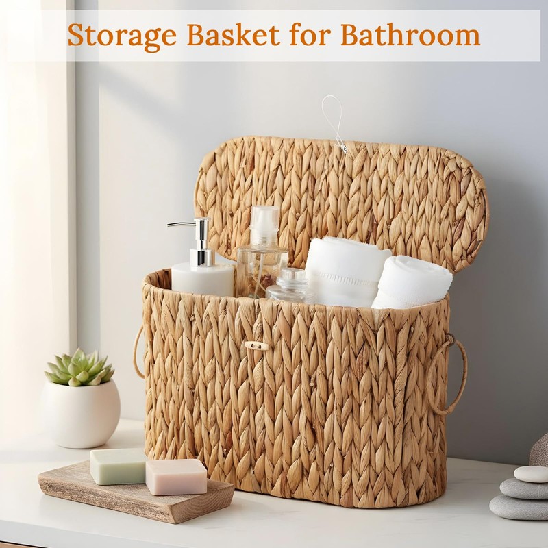 YBEATY Toilet Paper Storage Basket, Water Hyacinth Slim Toilet Paper