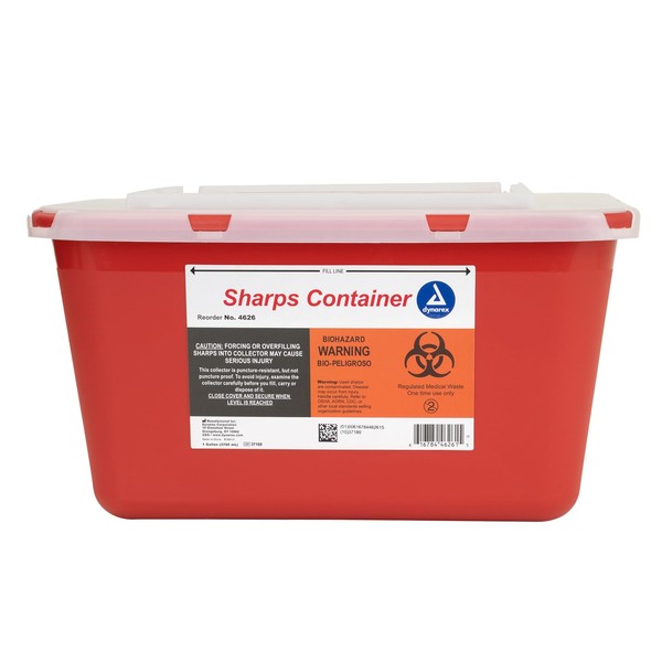 Dynarex Sharps Container, Provides a Safe Disposal of Medical Waste and Needles, Non-Sterile & Latex-Free, 1 Gallon, Made with Thermoplastic, Red with a Transparent Lid, 1 Dynarex Sharps Container