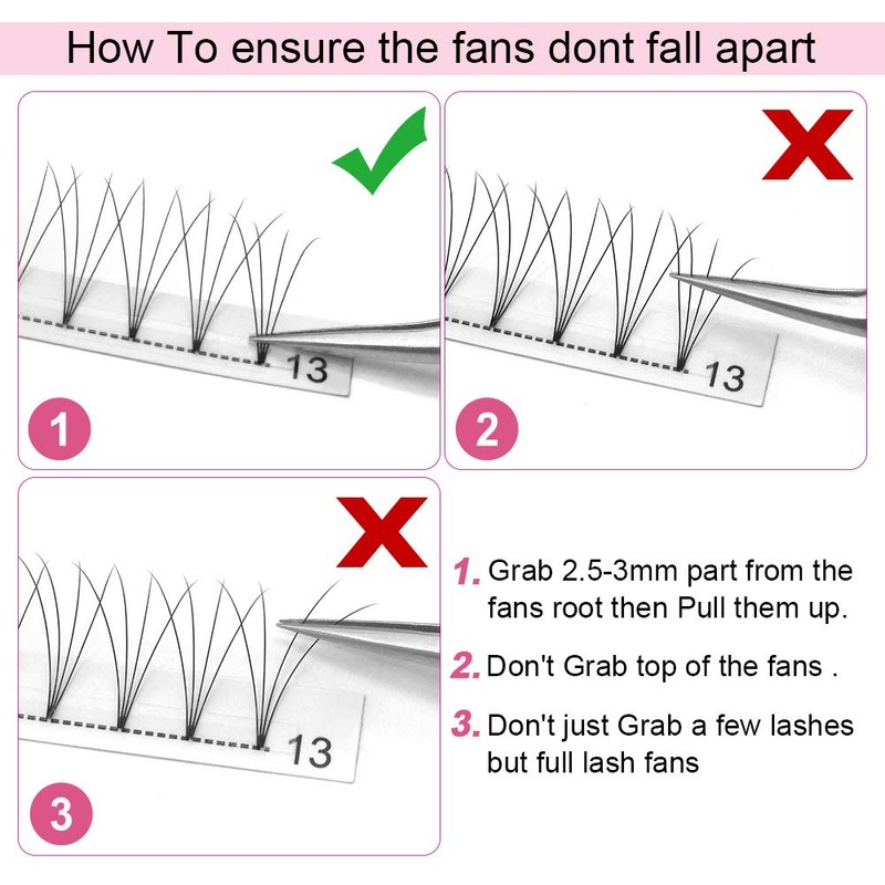 Fan Eyelash Extensions, 4D-C-0.07-14, Short, Ready-Made Volume Eyelashes, 0.07 C