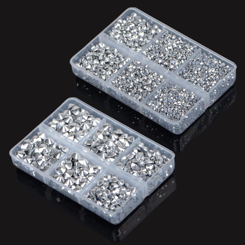 QOGIR 6300pcs Metallic Silver Hotfix Rhinestones for Crafts Clothes DIY