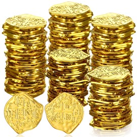 Hanaive 100 Pcs Pirate Coins Plastic Fake Play Coins Replica Spanish Doubloons for Pirate Party Treasure Chest Board Tokens Cosplay St. Patrick's(Gold,Classic)