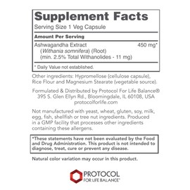 Protocol Ashwagandha 450mg - Immune Support, Ayurvedic Adaptogen - 90 Veg Caps
