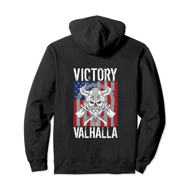 Victory or Valhalla American Flag Image Pullover Hoodie