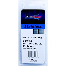 NailPRO 80/12SS 21 Ga 1/2" Leg x 1/2" Crown Stainless Steel Fine Wire Staples, 1000 Count
