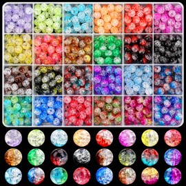 BONNY BOXX 600PCs 8MM Multicolor Acrylic Crackle Beads Set for Jewelry Making Crystal Crackle Lampwork Acrylic Round Beads for Bracelet Necklace Earring Accessories