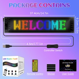 Flexible LED Scoreboard, LED Script Programmable with Bluetooth App Control, USB Powered, for Car, Truck, Shop, Bar, Graffiti, Text, Animation Display, Advertising, 37.4 x 9.2 cm (L)