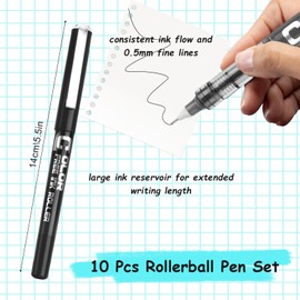 10 Pack Rollerball Pens, 0.5mm Ballpoint Pens, Liquid Ink Rollerball Pen, Quick-Drying Writing Pen, Gel Pens for Writing, Ball Point Pen for Office School Supplies(Black)