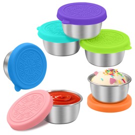 6x1.6 oz Salad Dressing Container to Go, Leakproof Reusable Stainless Steel Small Container with Lid,Sauce Containers for Lunch box,Picnics,Travel,Office and Meal Prep