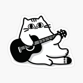 2-Pack Guitar Love Cat Cute Vinyl Waterproof Sticker, 4x4 Inches - Music Bumper Sticker, Music Decals for Cars Musician Laptop Window Adults