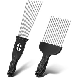 Metal Afro Hair Pick Comb Set - 2Pcs African Curling Combs for Hair Styling