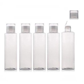 6 Pieces 150ml Empty Refillable Transparent Plastic Travel Bottles with Reducer Flip Cap Makeup Cosmetic Toiletries Packaging Storage Container for Shampoo Body Wash Lotion