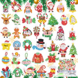 CAYUDEN Diamond Painting Christmas Pendant, 38 pcs 5D Christmas Diamond Painting Pictures Kids Diamond Art Dots DIY Diamond Painting Hanger Kits Gem Arts Christmas Pendant Hanging Card for Xmas Decor