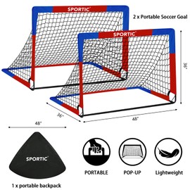2 Pack 4' x 3' Soccer Goal Net Set, Pop Up Kids Practice Soccer Goals for Indoor and Outdoor.Portable Soccer Net with Carrying Bag & Ground Pegs, Perfect for Backyard, Field, Court (Red and Blue)