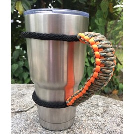 MOCE Handmade Paracord Handle for Yeti/Rtic/Ozark Trail Rambler 30 Oz Tumbler. Orange/Forest Green