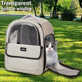 Cat Backpack Carrier for Large Cats up to 15lbs Pet Travel Backpack with Transparent Window Mesh Ventilated Portable Dog Cat Bag for Outdoor Hiking Mochila para Gatos transportadora mascota (White)