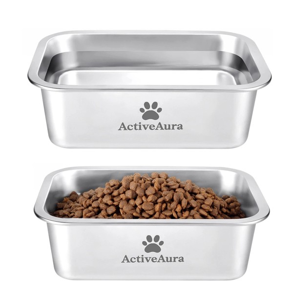 Activeaura Large Stainless Steel Metal Dog Bowl Set of 2,Outdoor