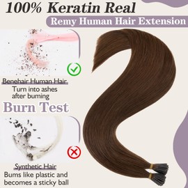Benehair I Tip Hair Extensions, 100% Real Remy Human Hair Extensions, 20 Inches Stick Tip Keratin Hair Extension 1g/s, 50g/Pack Human Hair Extension for Thinning Hair #04