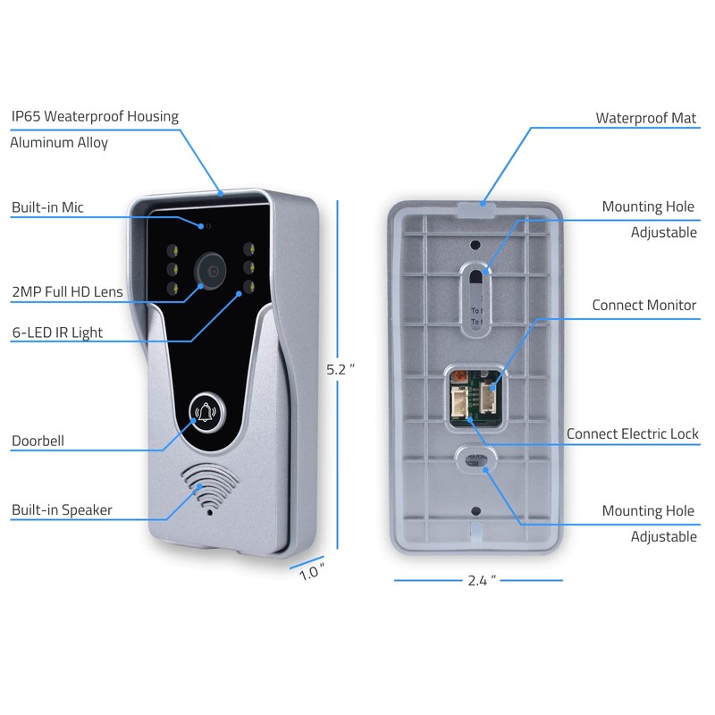 Wired Video Intercom System, 7 Inch Monitor and Aluminum Alloy