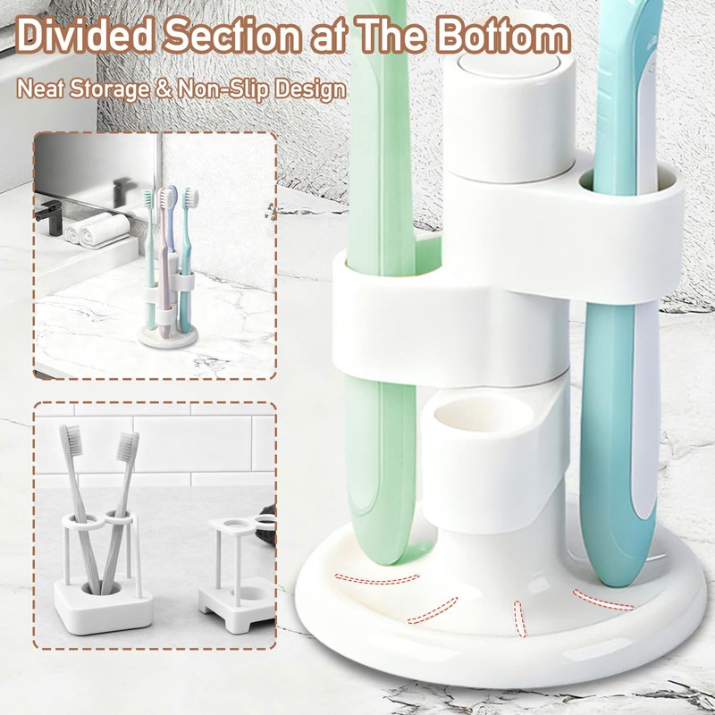 2 Pack 360° Rotating Toothbrush Holder for Bathroom, 4-Slot Toothbrush