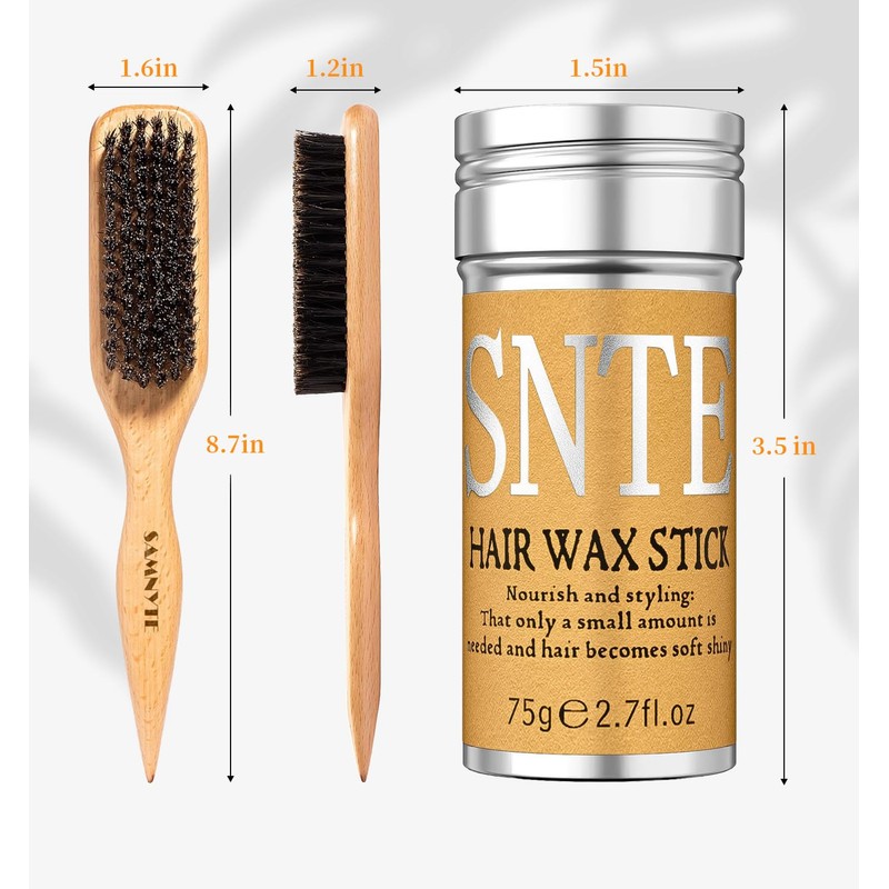 Slick Back Hair Brush, Hair Wax Stick Set - Boar