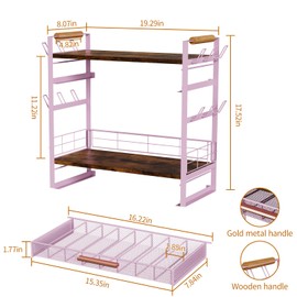 Coffee Bar Station Organizer for Countertop - 32 Pod for K Cup Holder with Drawer and 12Mug Holder, 3 Tier Coffee Bar Accessories (Pink, 3-Tier with 1 drawer)