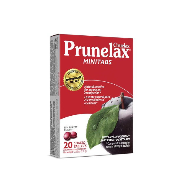 Prunelax Ciruelax Natural Laxative Regular for Occasional Constipation, Mini Tablets, Prunes, 20 Count