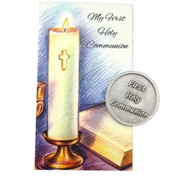 Westmon Works First Communion Token Set Italian Metal Pocket Prayer Trinket with Holy Card