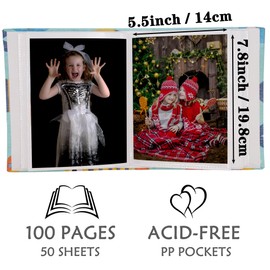 Dankeler Kids Photo Album, 100 Pockets 5x7 Picture Album, Slip-in Linen Cover Photo Album Book for Boys, Girls, Family(Fish)