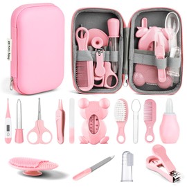 HAGOT Baby Healthcare and Grooming Kit, Newborn Baby Care Accessories with Hair Brush, Comb, Nail Clippers, Thermometer, for Newborn Girls Boys(20 in 1, Pink)