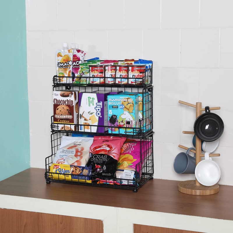 X-cosrack Stackable Wire Basket 3 Tier Countertop& Wall Mounted Metal