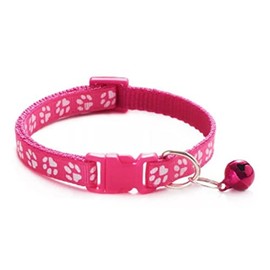 Pet Collar Adjustable Dog Cat Neck Bell Puppy Kitten Paw Print Safety Nylon Buckle Release (Pink)